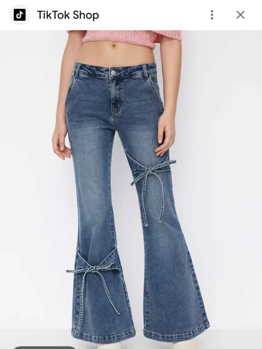 Cider Dark Blue Flare Jeans with Bow Ties